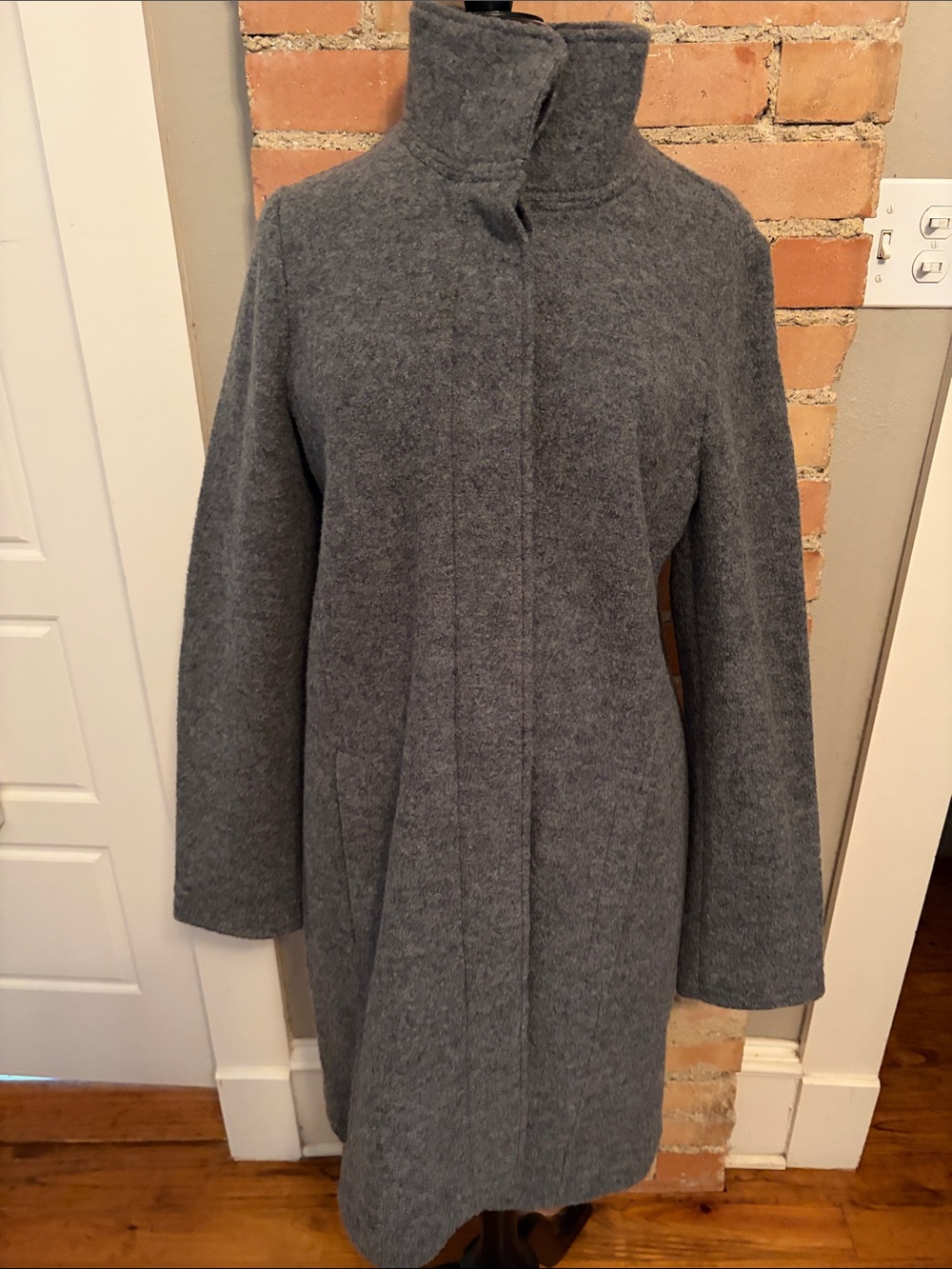 L.L. Bean Gray Wool Blend Standing Collar Coat